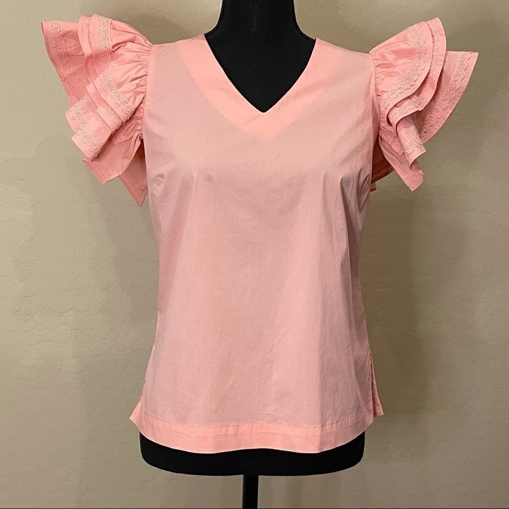 Moelleux Fluttler Lace Sleeve Top Peach